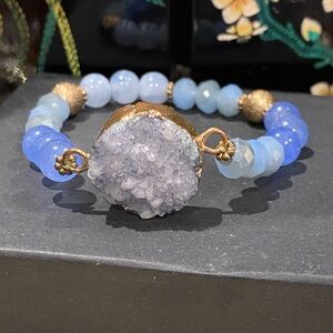 Druzy and Purple Glass Beaded Bracelet